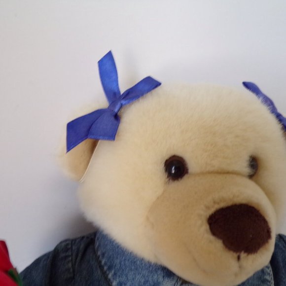 Build a Bear Workshop Bear with Jean Dress Roses and Bows  3041 - Picture 9 of 10